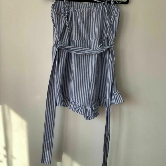Brave Soul Blue White Stripe Button Playsuit hotpants Size S 8 UK - Picture 4 of 7